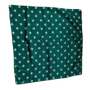 Vintage Womens Floral Green Scarf with White Flowers & Yellow Centers